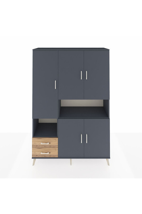 Hyperion Dolap 10 Raflı 2 Çekmeceli 5 Kapaklı 132x44x195 Antrasit-Antrasit/Çam