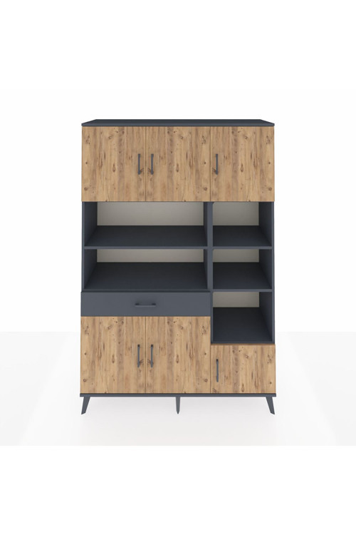 Hyperion Dolap 10 Raflı 1 Çekmeceli 6 Kapaklı 132 x 44 x 195 cm Antrasit - Çam - Antrasit