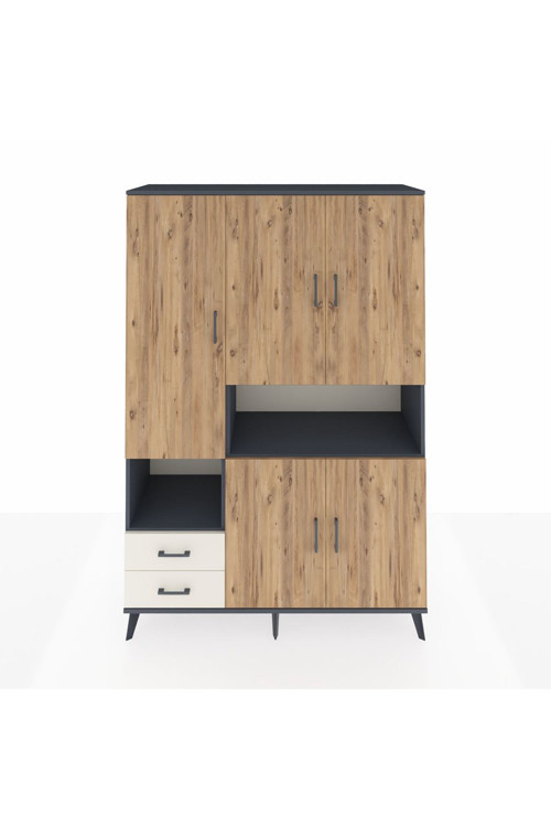 Hyperion Dolap 10 Raflı 2 Çekmeceli 5 Kapaklı 132 x 44 x 195 cm Antrasit - Çam - Aytaşı