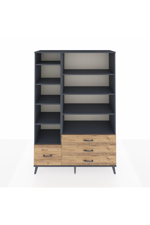 Hyperion Dolap 9 Raflı 4 Çekmeceli 132 x 44 x 195 cm Antrasit - Antrasit - Çam