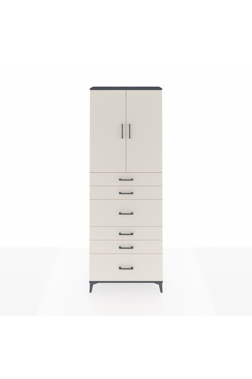 Arges Dolap 3 Raflı 6 Çekmeceli 2 Kapaklı 88x30x243 Antrasit-Aytaşı