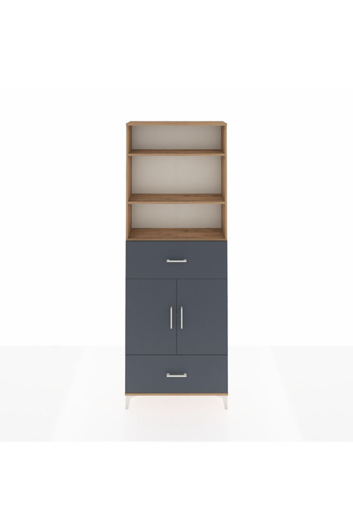 Arges Dolap 5 Raflı 2 Çekmeceli 2 Kapaklı 88x30x243 Çam-Antrasit