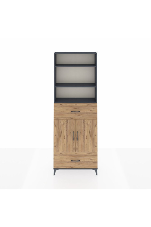 Arges Dolap 5 Raflı 2 Çekmeceli 2 Kapaklı 88x30x243 Antrasit-Çam
