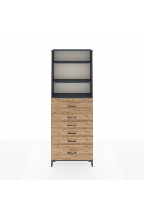 Arges Dolap 3 Raflı 6 Çekmeceli 88x30x243 Antrasit-Çam