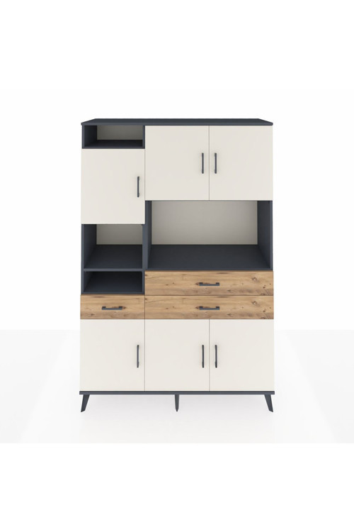 Hyperion Dolap 9 Raflı 3 Çekmeceli 6 Kapaklı 132 x 44 x 195 cm Antrasit - Aytaşı - Çam