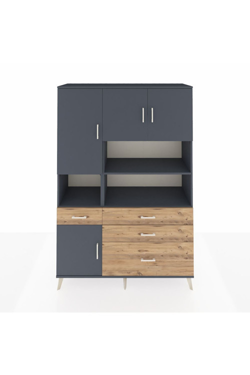 Hyperion Dolap 9 Raflı 4 Çekmeceli 4 Kapaklı 132x44x195 Antrasit-Antrasit/Çam