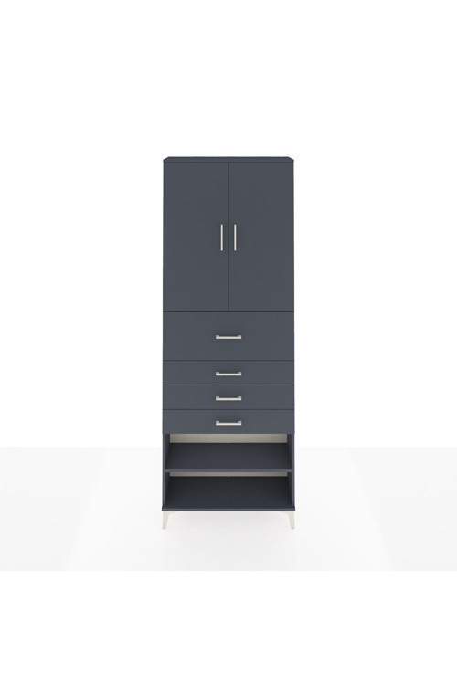 Arges Dolap 4 Raflı 4 Çekmeceli 2 Kapaklı 88x30x243 Antrasit-Antrasit