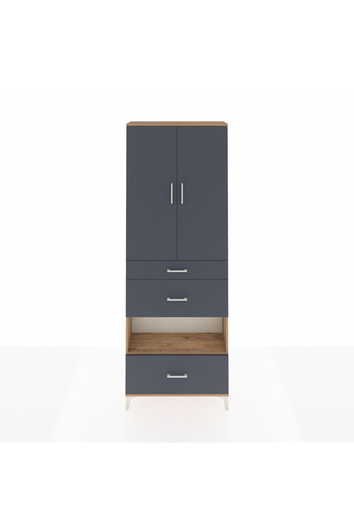 Arges Dolap 4 Raflı 3 Çekmeceli 2 Kapaklı 88x30x243 Çam-Antrasit