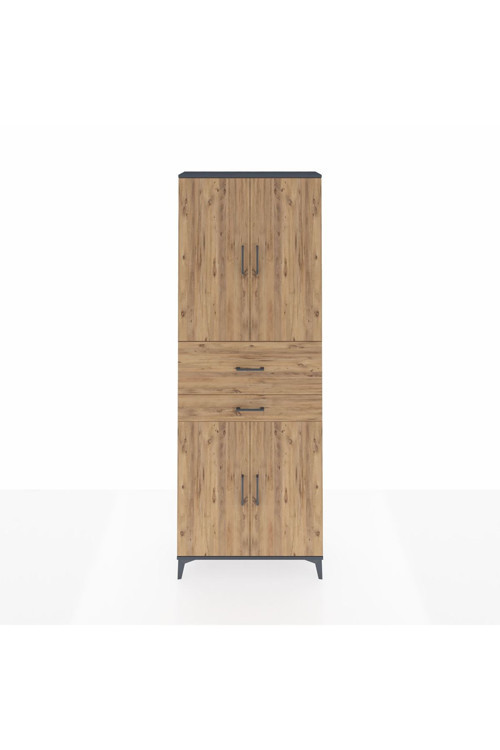 Arges Dolap 4 Raflı 2 Çekmeceli 4 Kapaklı 88x30x243 Antrasit-Çam