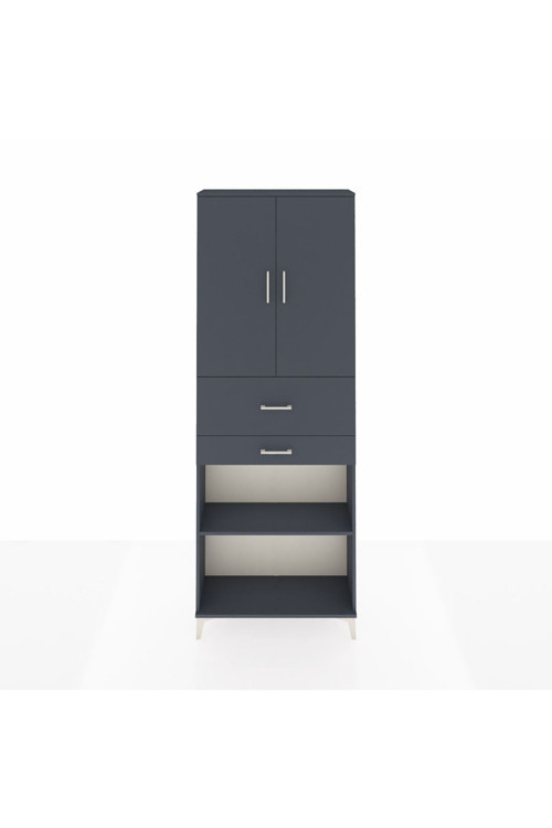 Arges Dolap 4 Raflı 2 Çekmeceli 2 Kapaklı 88x30x243 Antrasit-Antrasit