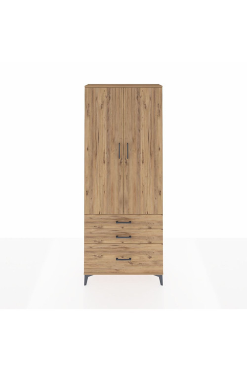 Arges Dolap 2 Raflı 3 Çekmeceli Tek Askılı 88x30x221 Çam-Çam