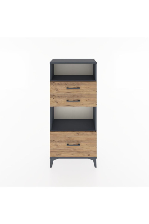Hyperion Dolap 2 Raflı 3 Çekmeceli 60x44x134 Antrasit-Çam