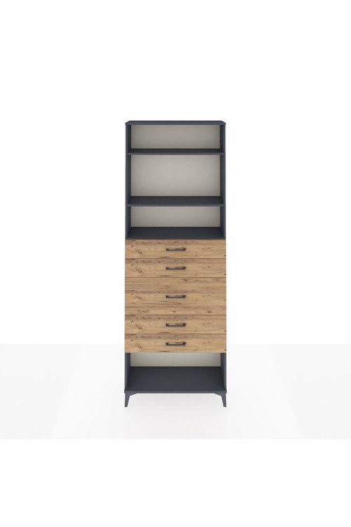Arges Dolap 3 Raflı 5 Çekmeceli 88x30x243 Antrasit-Çam