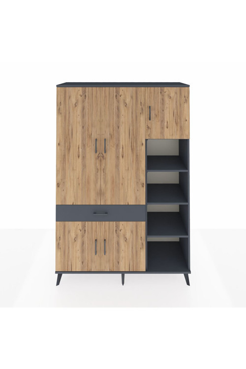 Hyperion Dolap 10 Raflı 1 Çekmeceli 5 Kapaklı 132 x 44 x 195 cm Antrasit - Çam - Antrasit