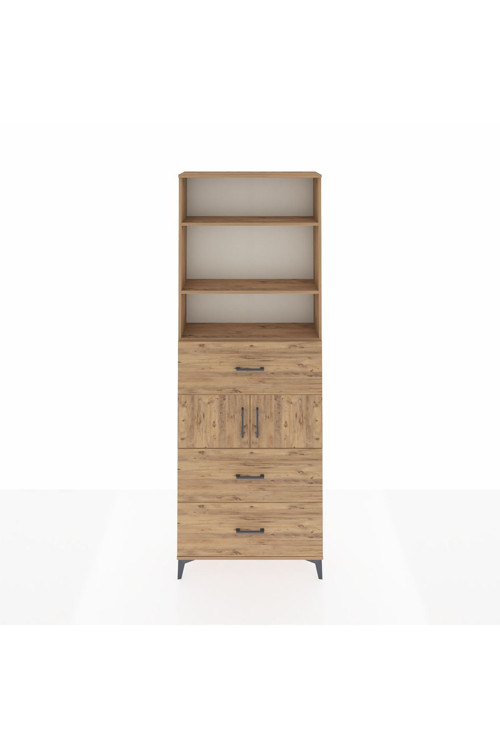 Arges Dolap 4 Raflı 3 Çekmeceli 2 Kapaklı 88x30x243 Çam-Çam