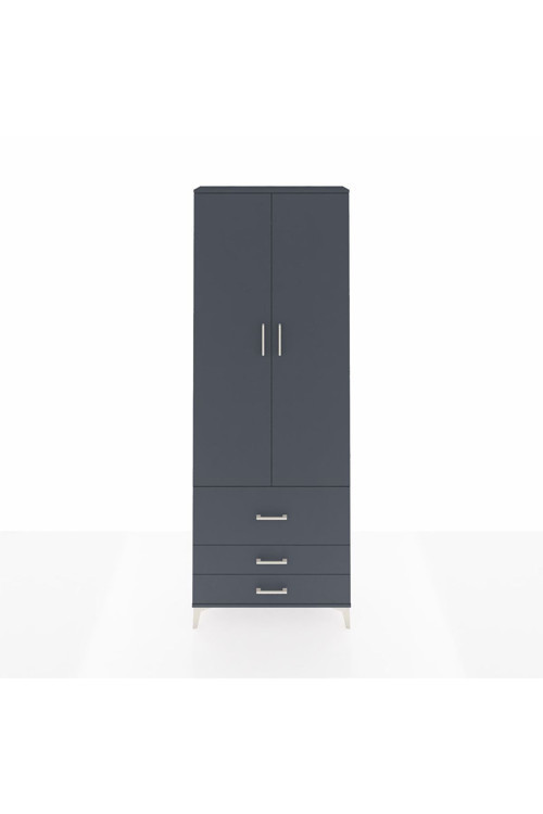 Arges Dolap Tek Raflı 3 Çekmeceli Tek Askılı 88x30x243 Antrasit-Antrasit