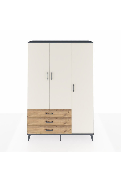 Hyperion Dolap 6 Raflı 3 Çekmeceli Tek Askılı 132x44x195 Antrasit-Aytaşı/Çam