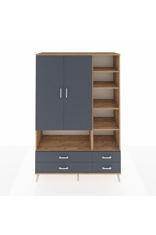 Hyperion Gardrop 10 Raflı 4 Çekmeceli 2 Kapaklı 132 x 44 x 195 cm Çam - Antrasit