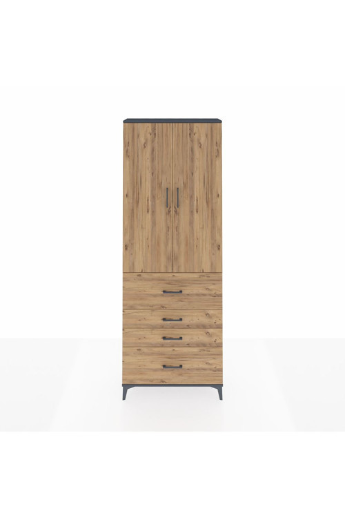 Arges Dolap 4 Raflı 4 Çekmeceli 2 Kapaklı 88x30x243 Antrasit-Çam