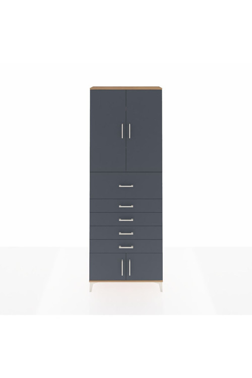 Arges Dolap 3 Raflı 5 Çekmeceli 4 Kapaklı 88x30x243 Çam-Antrasit