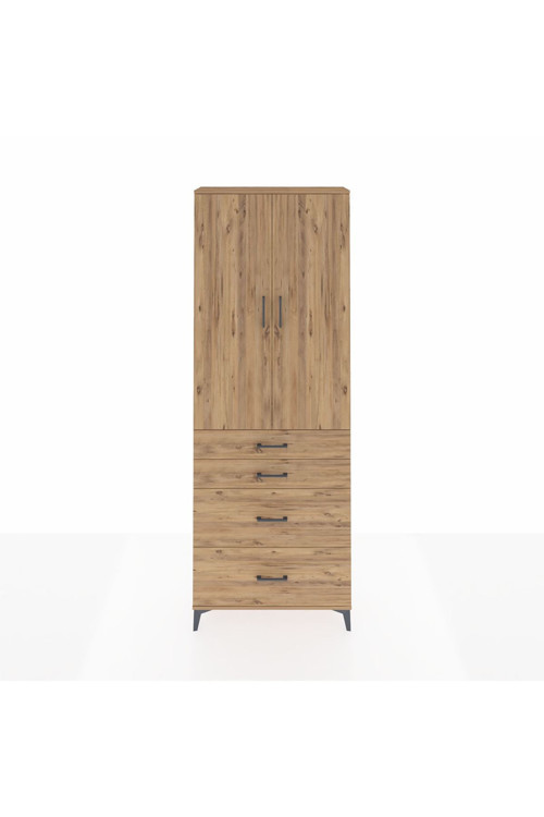 Arges Dolap 4 Raflı 4 Çekmeceli 2 Kapaklı 88x30x243 Çam-Çam