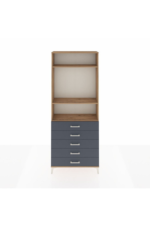 Arges Dolap 3 Raflı 5 Çekmeceli 88x30x221 Çam-Antrasit
