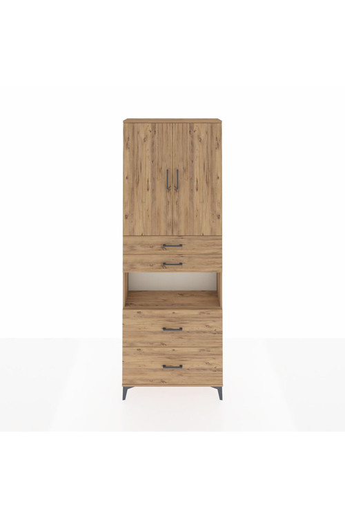 Arges Dolap 4 Raflı 4 Çekmeceli 2 Kapaklı 88x30x243 Çam-Çam