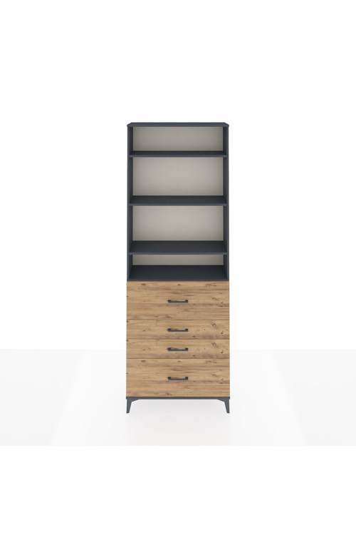 Arges Dolap 4 Raflı 4 Çekmeceli 88x30x243 Antrasit-Çam