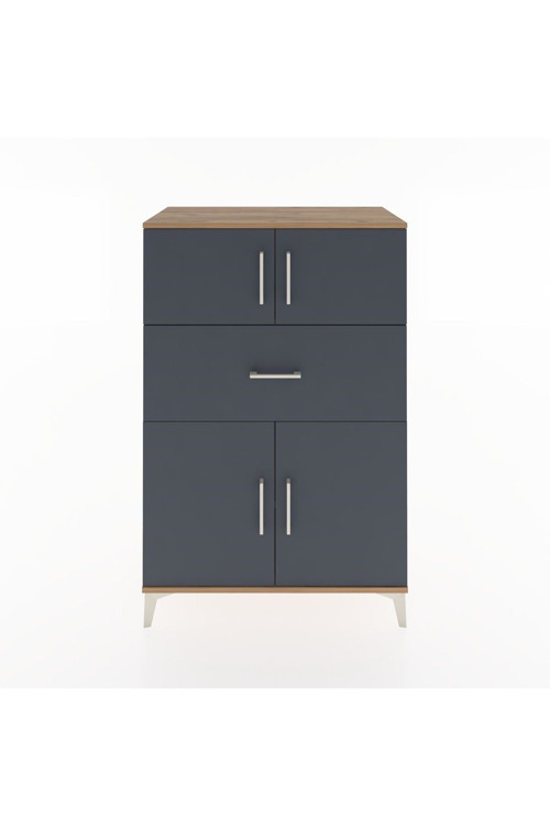 Hyperion Dolap 2 Raflı Tek Çekmeceli 4 Kapaklı 88x44x134 Çam-Antrasit