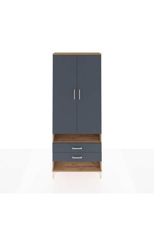 Arges Dolap 3 Raflı 2 Çekmeceli Tek Askılı 88x30x221 Çam-Antrasit