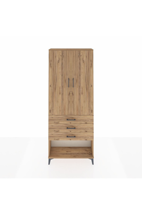 Arges Dolap 3 Raflı 3 Çekmeceli 2 Kapaklı 88x30x221 Çam-Çam