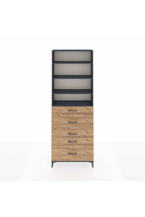Arges Dolap 4 Raflı 5 Çekmeceli 88x30x243 Antrasit-Çam