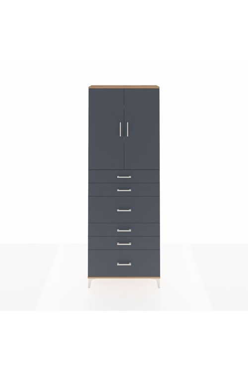 Arges Dolap 3 Raflı 6 Çekmeceli 2 Kapaklı 88x30x243 Çam-Antrasit