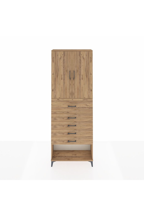 Arges Dolap 3 Raflı 5 Çekmeceli 2 Kapaklı 88x30x243 Çam-Çam