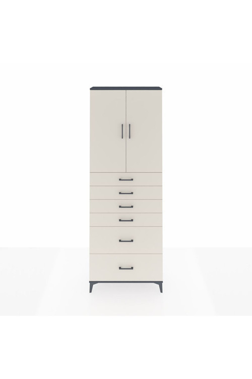 Arges Dolap 3 Raflı 6 Çekmeceli 2 Kapaklı 88x30x243 Antrasit-Aytaşı