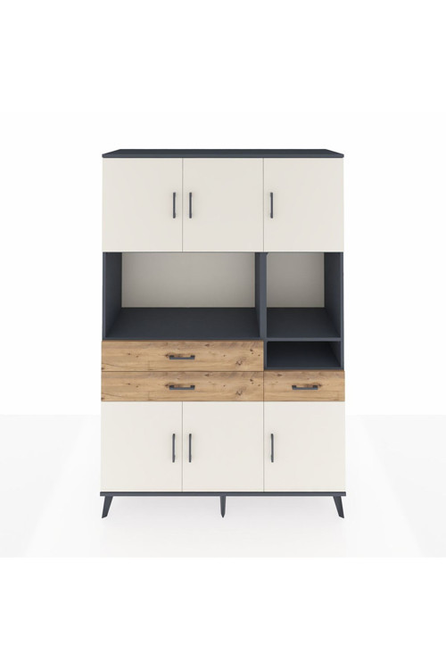 Hyperion Dolap 9 Raflı 3 Çekmeceli 6 Kapaklı 132x44x195 Antrasit-Aytaşı/Çam