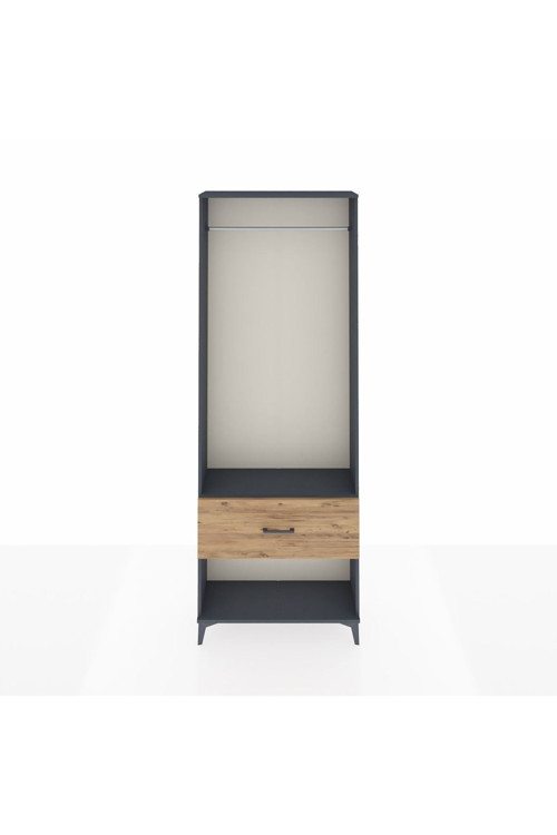 Arges Dolap Tek Raflı Tek Çekmeceli Tek Askılı 88x30x243 Antrasit-Çam