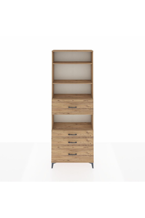 Arges Dolap 4 Raflı 4 Çekmeceli 88x30x243 Çam-Çam