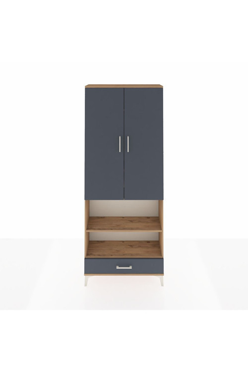 Arges Dolap 5 Raflı Tek Çekmeceli 2 Kapaklı 88x30x221 Çam-Antrasit