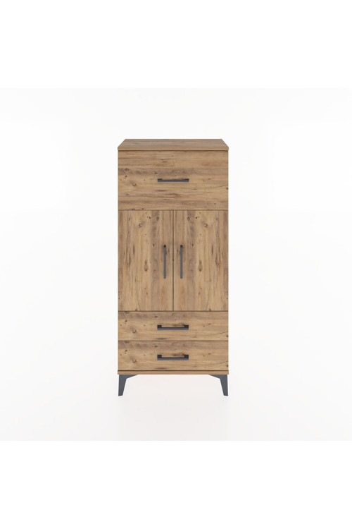 Hyperion Dolap 2 Raflı 3 Çekmeceli 2 Kapaklı 60x44x134 Çam-Çam