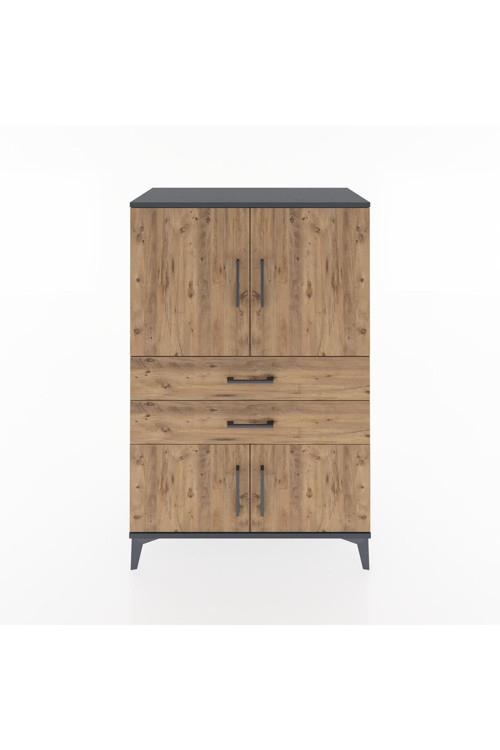 Hyperion Dolap 2 Raflı 2 Çekmeceli 4 Kapaklı 88 x 44 x 134 cm Antrasit - Çam
