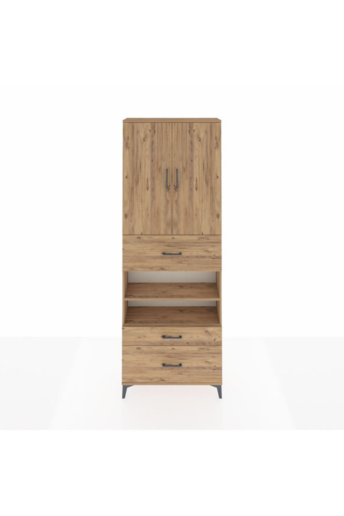 Arges Dolap 5 Raflı 3 Çekmeceli 2 Kapaklı 88x30x243 Çam-Çam
