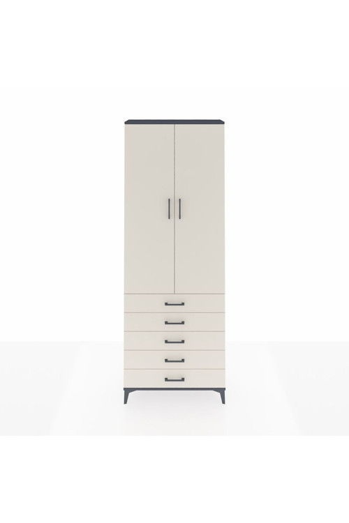 Arges Dolap 4 Raflı 5 Çekmeceli 2 Kapaklı 88x30x243 Antrasit-Aytaşı
