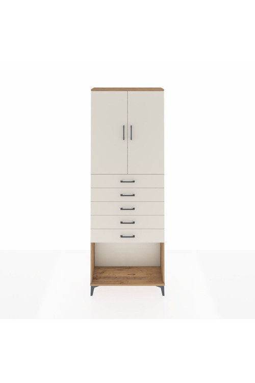 Arges Dolap 3 Raflı 5 Çekmeceli 2 Kapaklı 88x30x243 Çam-Aytaşı