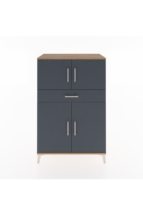 Hyperion Dolap 2 Raflı Tek Çekmeceli 4 Kapaklı 88x44x134 Çam-Antrasit