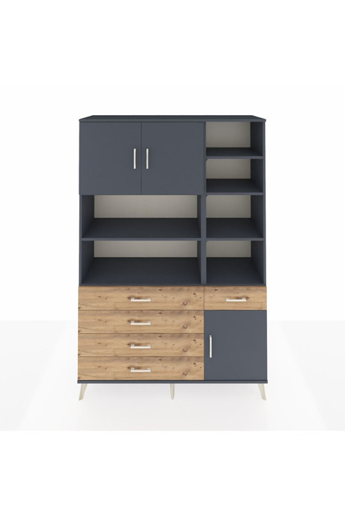 Hyperion Dolap 9 Raflı 5 Çekmeceli 3 Kapaklı 132 x 44 x 195 cm Antrasit - Antrasit - Çam