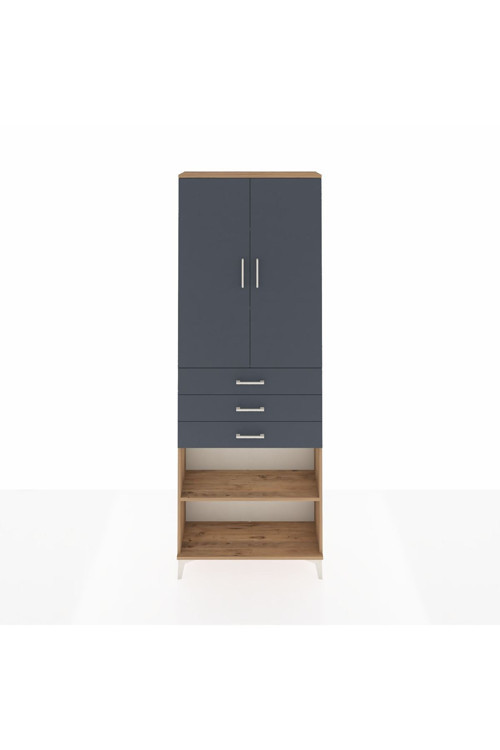 Arges Dolap 4 Raflı 3 Çekmeceli 2 Kapaklı 88x30x243 Çam-Antrasit