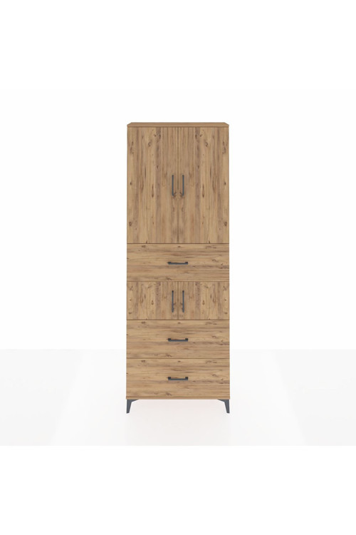 Arges Dolap 4 Raflı 3 Çekmeceli 4 Kapaklı 88x30x243 Çam-Çam