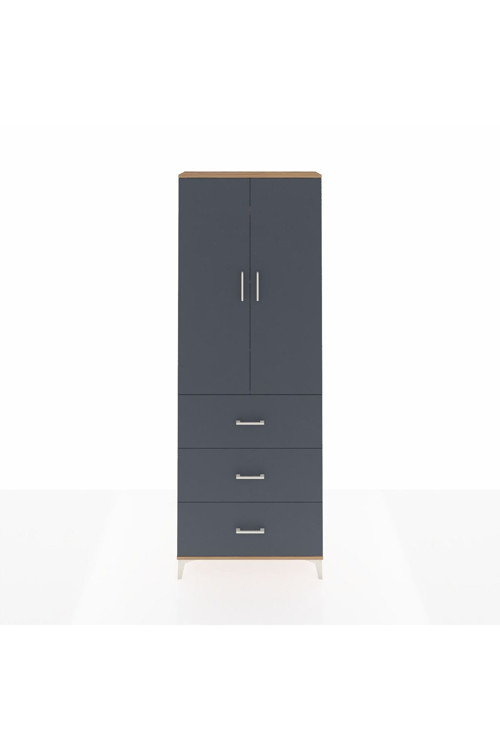 Arges Dolap 4 Raflı 3 Çekmeceli 2 Kapaklı 88x30x243 Çam-Antrasit