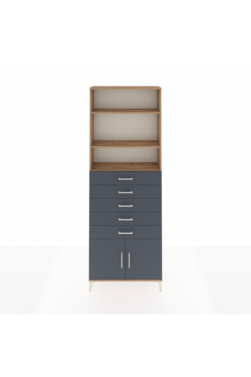 Arges Dolap 3 Raflı 5 Çekmeceli 2 Kapaklı 88x30x243 Çam-Antrasit